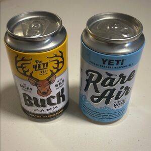Yeti Buck Bank Yellow and Rare Air Blue Cans